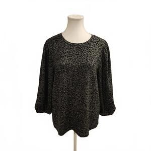 Anne Klein Women's Blouse Size L Black Leopard Print Relaxed Fit